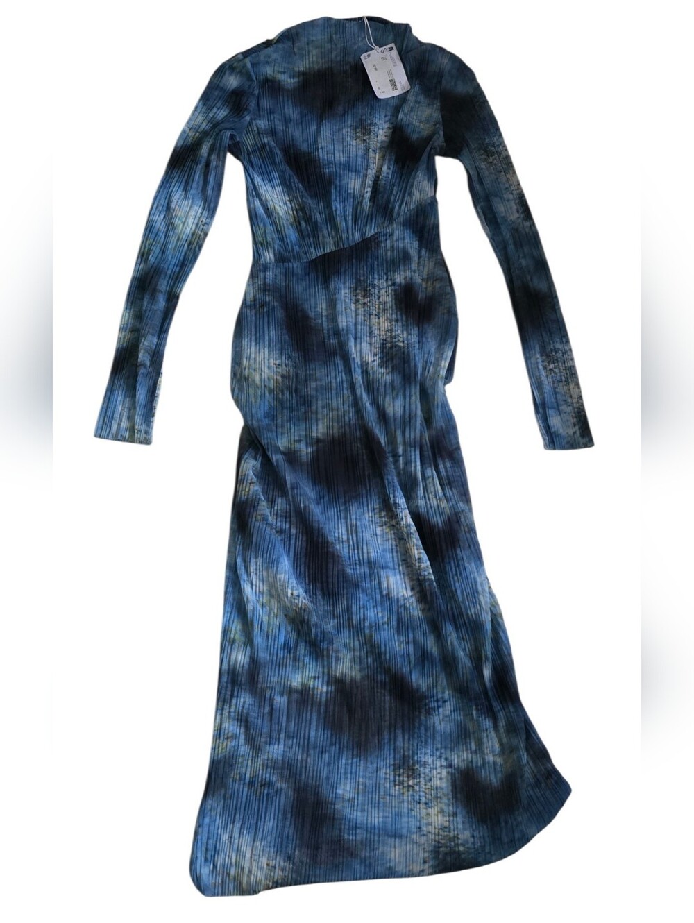 & Other Stories Blue Tie-Dye Long-Sleeve Ribbed Maxi Dress